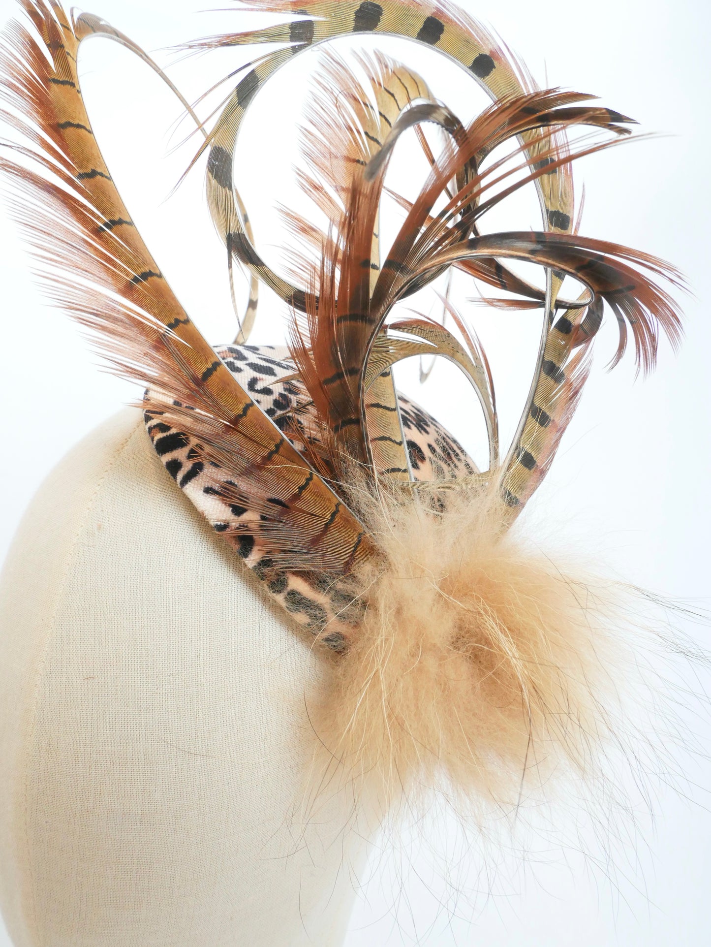 The Wild One Fascinator - faux animal print, feather and fur.
