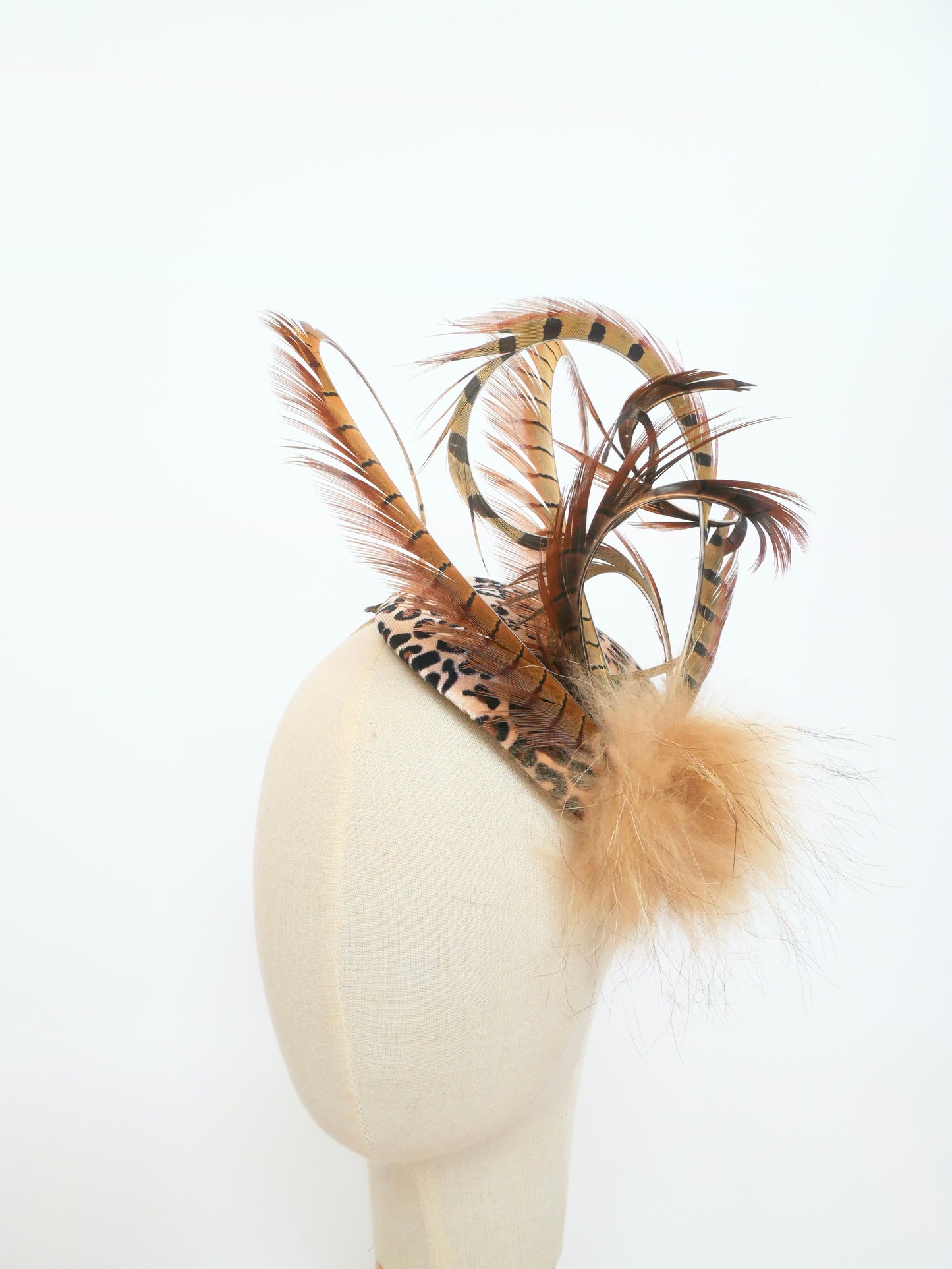 The Wild One Fascinator - faux animal print, feather and fur.