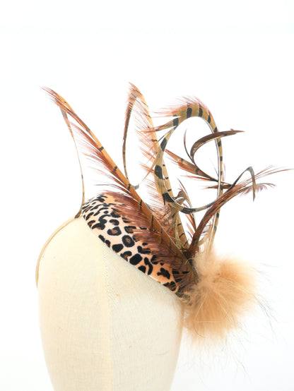 The Wild One Fascinator - faux animal print, feather and fur.