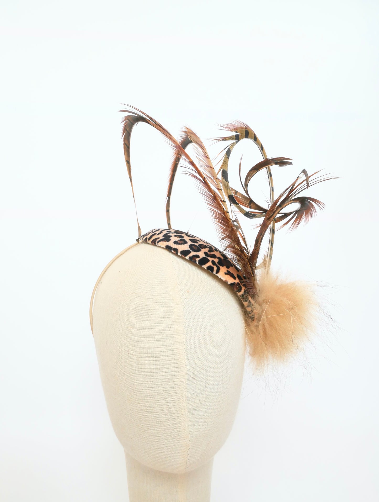 The Wild One Fascinator - faux animal print, feather and fur.