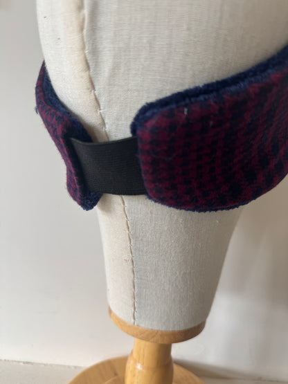 Tweed burgundy navy houndstooth check headband earwarmers